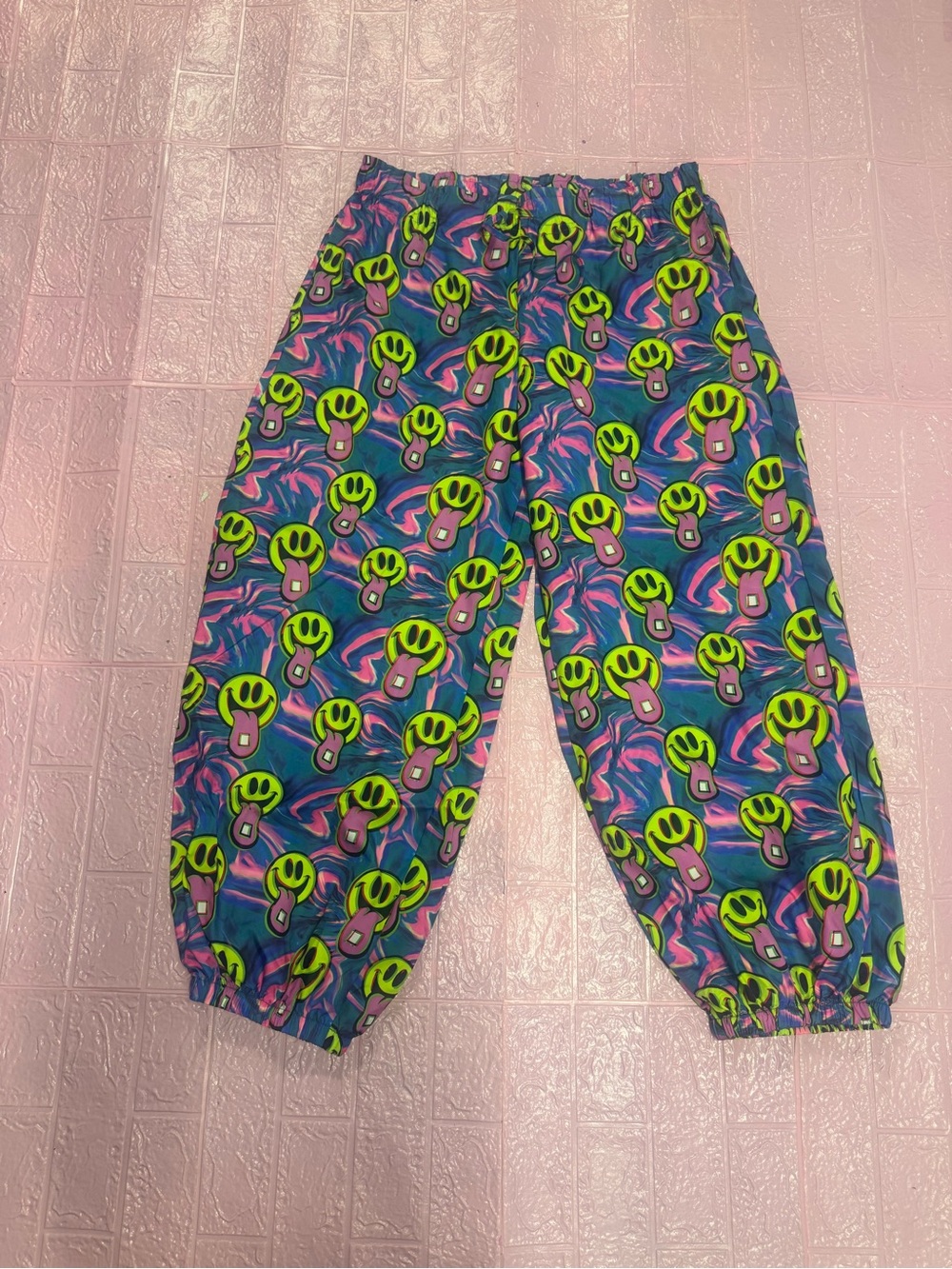 New 1c neon smiley face unisex pants joggers festival rave raver outfit ihr
